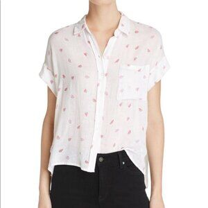 Rails Linen Whitney Watermelon Print Short Sleeve Button Up White Shirt size XS
